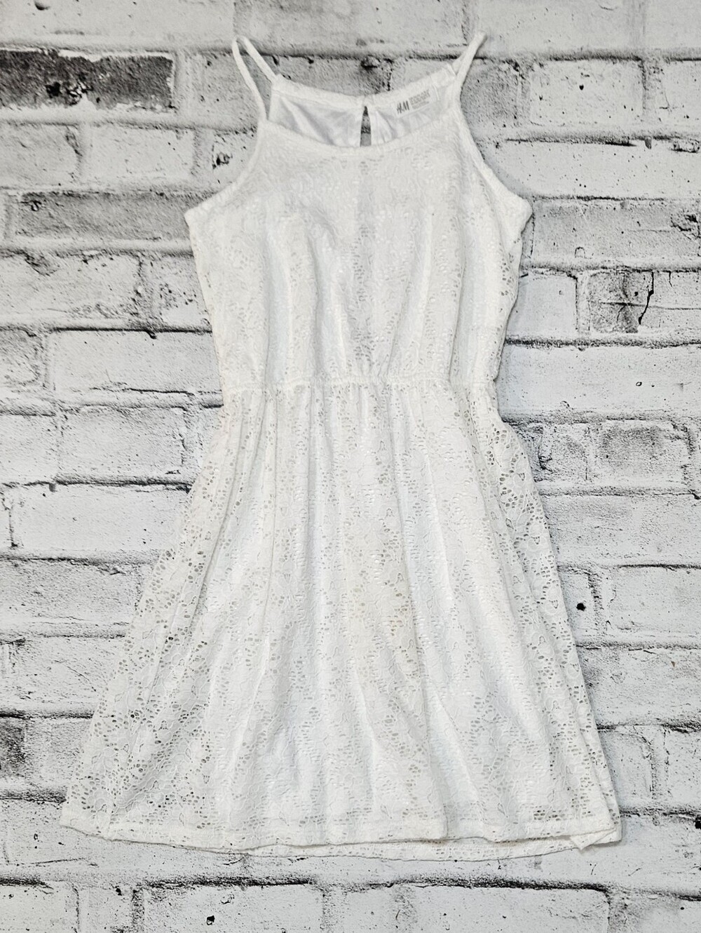 H&M White Lace Fit and Flare Sleeveless Midi Dress Girls Youth 10/12